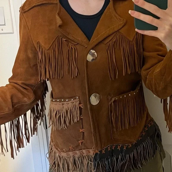 Vintage Rust Brown Suede Fringe Western Jacket - Picture 1 of 9